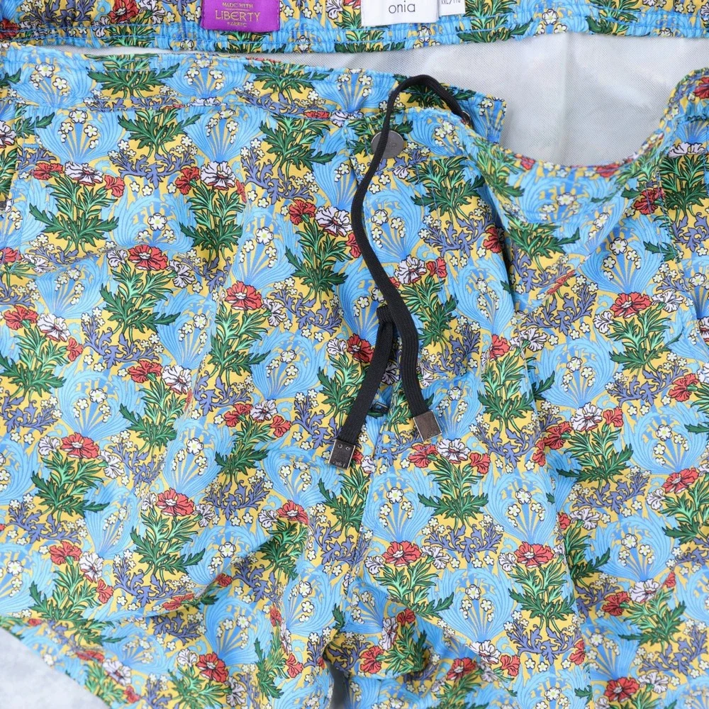 Onia The Calder Swim Trunks Mens XXL Liberty of London Floral Swim Shorts Blue